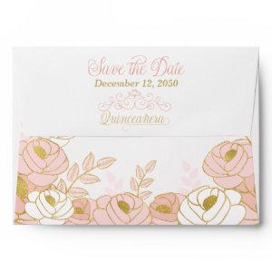 Floral Quinceanera Pink and Gold Envelope