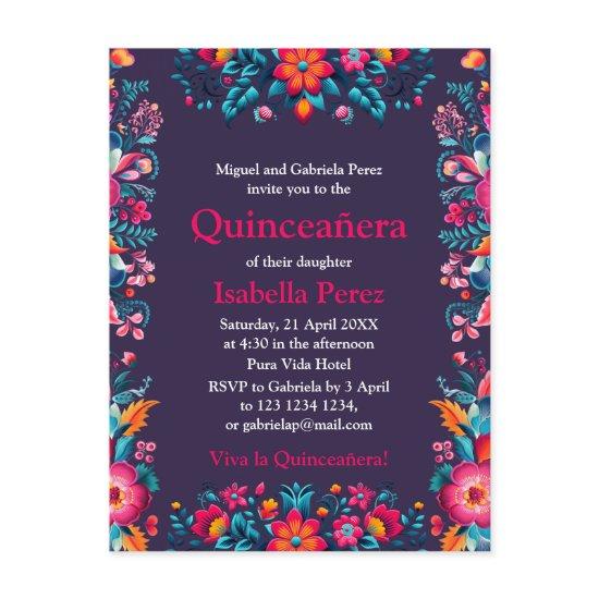 Floral Quinceanera Purple Mexican Fiesta Birthday Postcard