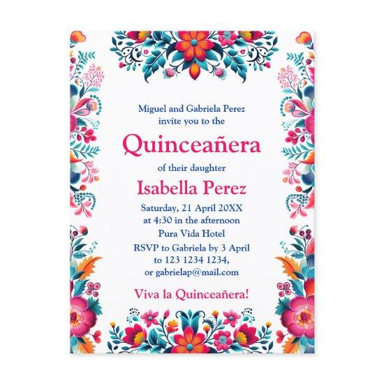 Floral Quinceanera White Mexican Fiesta Birthday Postcard