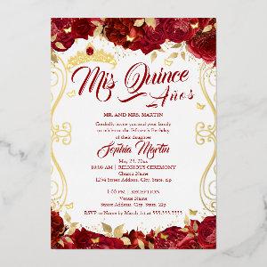 Floral Red Garden Scroll Mis Quince Quinceanera  Foil