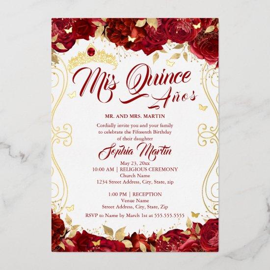 Floral Red Garden Scroll Mis Quince Quinceanera  Foil