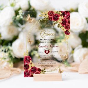 Floral Red Gold Tiara Butterfly Mis Quinceañera Acrylic