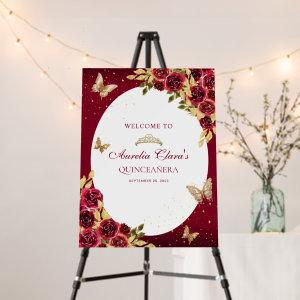 Floral Red Gold Tiara Butterfly Quinceañera Foam Board