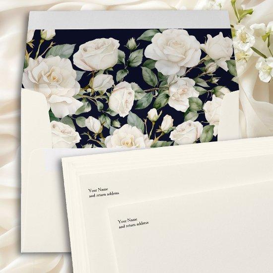 Floral Roses Dark Blue and Cream  Envelope