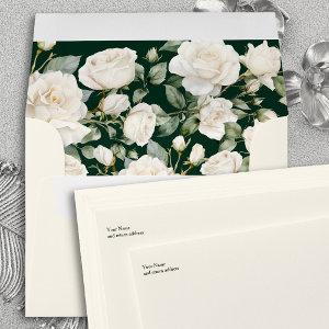 Floral Roses Forest Green and Cream  Envelope