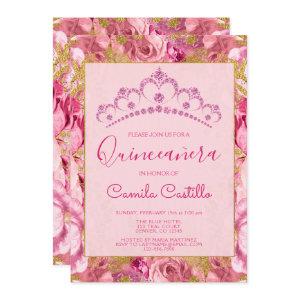 Floral Roses Pink Flowers Pattern Quinceanera