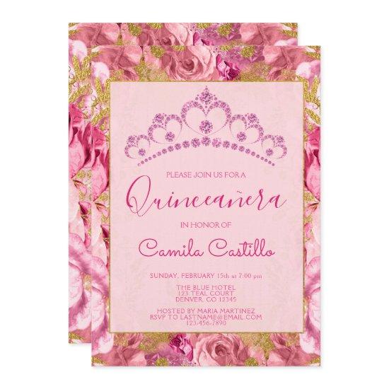 Floral Roses Pink Flowers Pattern Quinceanera