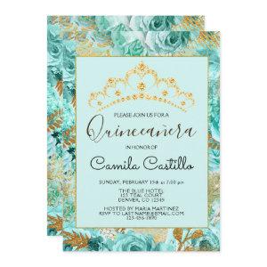 Floral Roses Teal Flowers Pattern Quinceanera