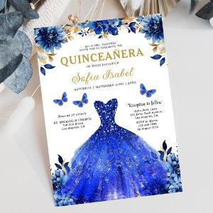 Floral Royal Blue Bilingual Spanish Quinceanera
