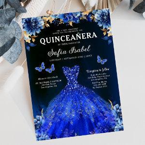 Floral Royal Blue Bilingual Spanish Quinceanera