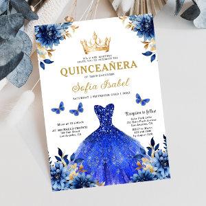Floral Royal Blue Bilingual Spanish Quinceanera