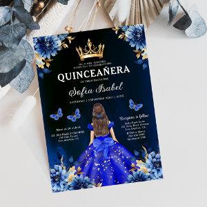 Floral Royal Blue Bilingual Spanish Quinceanera