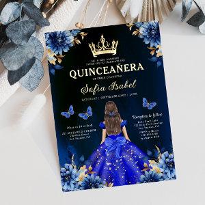 Floral Royal Blue Bilingual Spanish Quinceanera