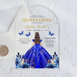 Floral Royal Blue Butterfly Princess Quinceanera Acrylic