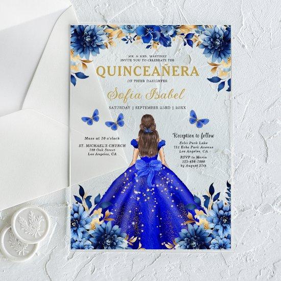 Floral Royal Blue Butterfly Princess Quinceanera Acrylic