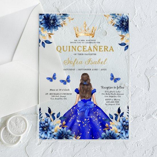 Floral Royal Blue Butterfly Princess Quinceanera Acrylic