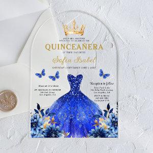 Floral Royal Blue Butterfly Princess Quinceanera Acrylic