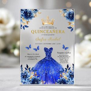 Floral Royal Blue Butterfly Princess Quinceanera Acrylic