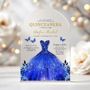 Floral Royal Blue Butterfly Princess Quinceanera Acrylic