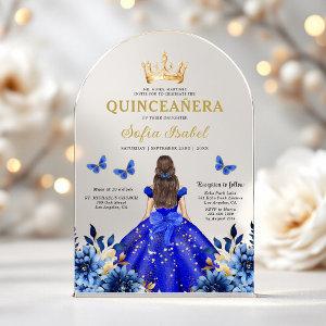 Floral Royal Blue Butterfly Princess Quinceanera Acrylic