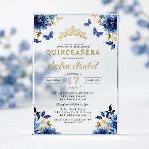 Floral Royal Blue Butterfly Princess Quinceanera Acrylic