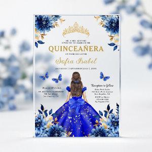 Floral Royal Blue Butterfly Princess Quinceanera Acrylic
