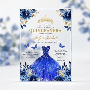 Floral Royal Blue Butterfly Princess Quinceanera Acrylic