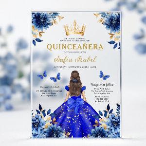 Floral Royal Blue Butterfly Princess Quinceanera Acrylic