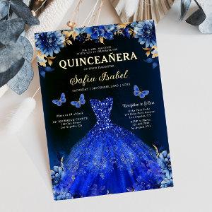 Floral Royal Blue Butterfly Princess Quinceanera Foil