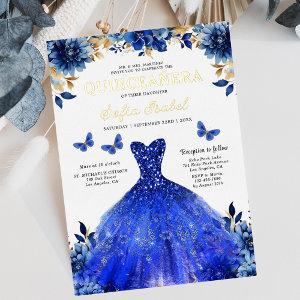 Floral Royal Blue Butterfly Princess Quinceanera Foil