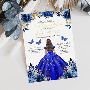 Floral Royal Blue Butterfly Princess Quinceanera Foil