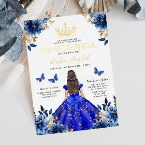 Floral Royal Blue Butterfly Princess Quinceanera Foil