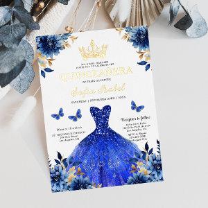 Floral Royal Blue Butterfly Princess Quinceanera Foil