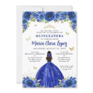 Floral Royal Blue Butterfly Princess Quinceanera
