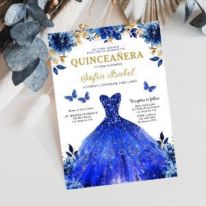 Floral Royal Blue Butterfly Princess Quinceanera