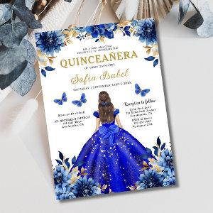 Floral Royal Blue Butterfly Princess Quinceanera