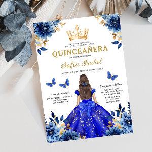 Floral Royal Blue Butterfly Princess Quinceanera
