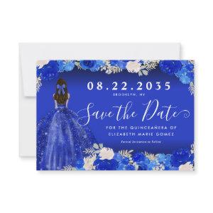 Floral Royal Blue Dress Birthday Quinceanera Save The Date