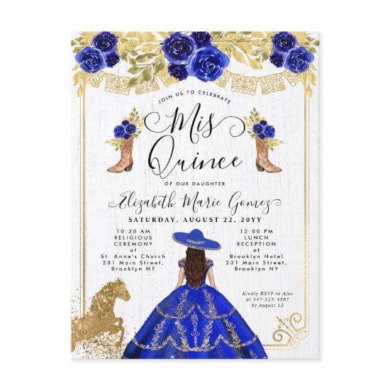Floral Royal Blue Gold Charra Princess Quinceanera  Postcard