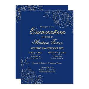Floral Royal Blue Gold Fine Art Quinceanera