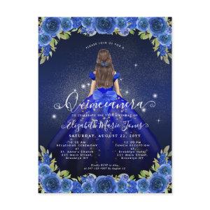 Floral Royal Blue Gold Glam Princess Quinceanera Postcard