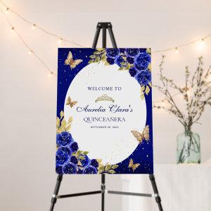 Floral Royal Blue Gold Tiara Butterfly Quinceañera Foam Board