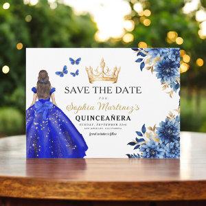 Floral Royal Blue Princess Birthday Quinceanera Save The Date