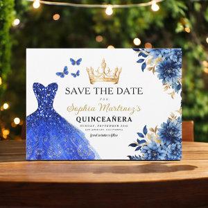 Floral Royal Blue Princess Birthday Quinceanera Save The Date