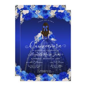 Floral Royal Blue Princess Dress Gown Quinceanera