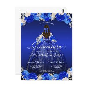 Floral Royal Blue Princess Dress Gown Quinceanera  Postcard