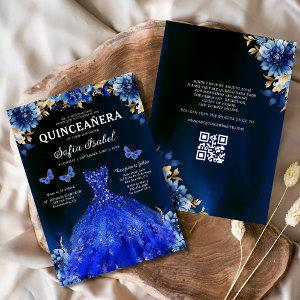 Floral Royal Blue QR Code Princess Quinceanera