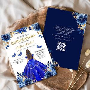 Floral Royal Blue QR Code Princess Quinceanera