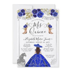 Floral Royal Blue Silver Horse Charra Quinceanera