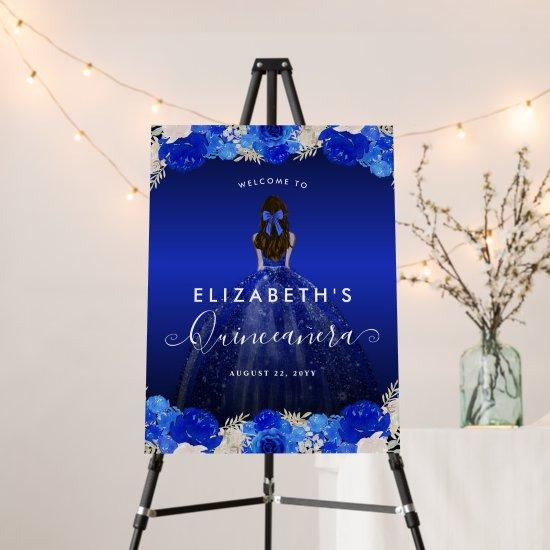 Floral Royal Navy Blue Dress Birthday Quinceanera Foam Board